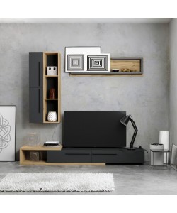 Σύνθετο σαλονιού Calvados pakoworld σε oak-ανθρακί απόχρωση