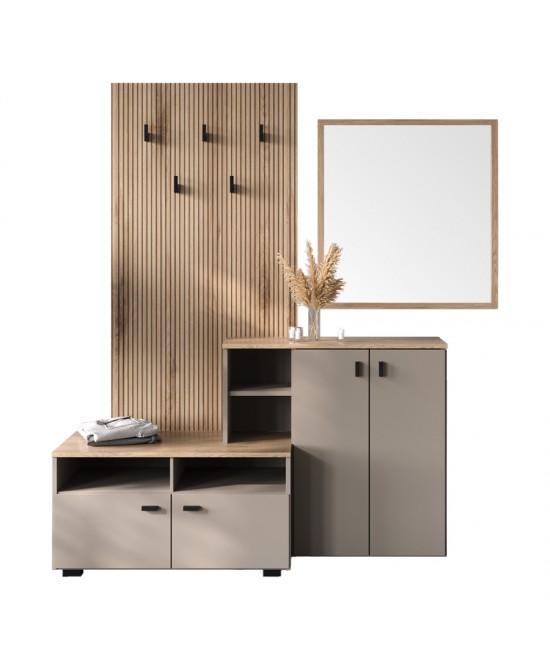 Έπιπλο εισόδου Ebro pakoworld σε oak-cappuccino απόχρωση 150.3x41.2x204.7εκ