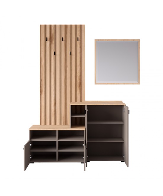 Έπιπλο εισόδου Ebro pakoworld σε oak-cappuccino απόχρωση 150.3x41.2x204.7εκ