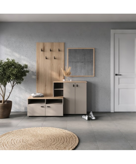 Έπιπλο εισόδου Ebro pakoworld σε oak-cappuccino απόχρωση 150.3x41.2x204.7εκ
