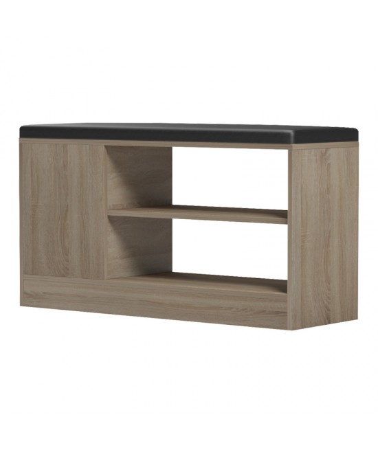 Παπουτσοθήκη-σκαμπό Deboule pakoworld 8 ζευγών σε sonoma-μαύρη απόχρωση 90x30x46εκ