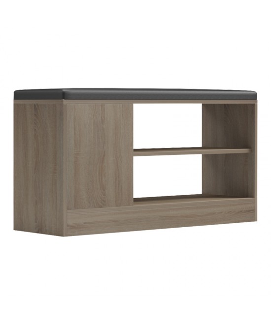 Παπουτσοθήκη-σκαμπό Deboule pakoworld 8 ζευγών σε sonoma-μαύρη απόχρωση 90x30x46εκ