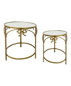 Βοηθητικό τραπέζι Frensia Inart σετ 2τεμ  μέταλλο σε χρυσή απόχρωση