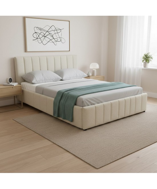Κρεβάτι Snuggle pakoworld με αποθηκευτικό χώρο ύφασμα μπεζ 160x200εκ