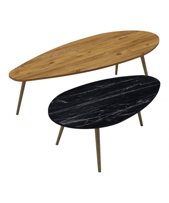 Τραπέζια σαλονιού Monty pakoworld 2 τεμ σε φυσικη-μαύρου μαρμάρου απόχρωση