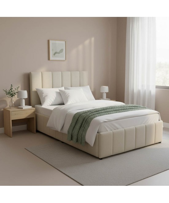 Κρεβάτι Snuggle pakoworld με αποθηκευτικό χώρο ύφασμα μπεζ 120x200εκ