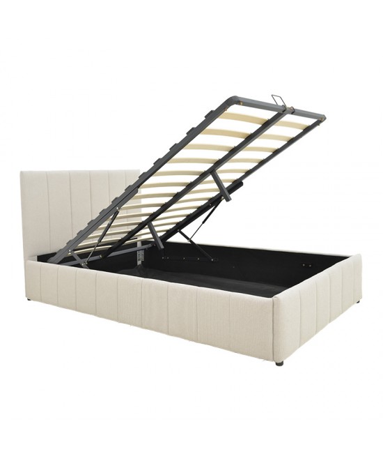 Κρεβάτι Snuggle pakoworld με αποθηκευτικό χώρο ύφασμα μπεζ 120x200εκ