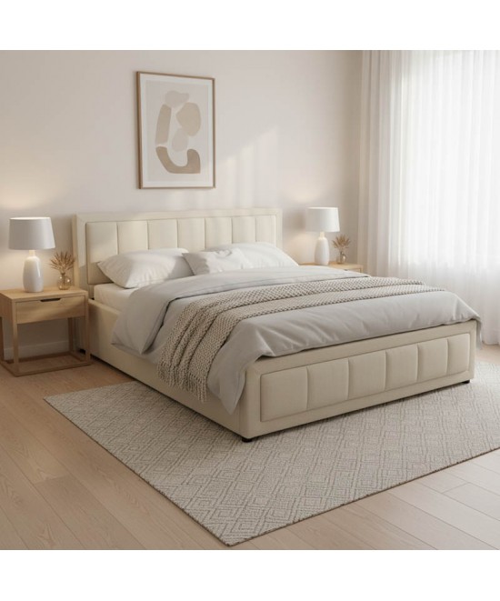 Κρεβάτι Huga pakoworld με αποθηκευτικό χώρο ύφασμα μπεζ 160x200εκ