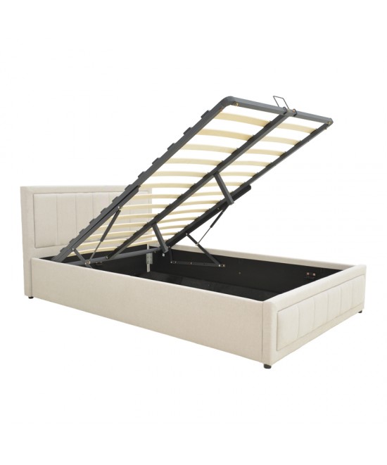 Κρεβάτι Huga pakoworld με αποθηκευτικό χώρο ύφασμα μπεζ 160x200εκ