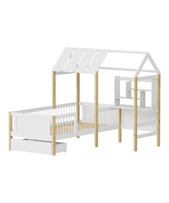 Παιδικό κρεβάτι Bedria pakoworld τ.Montessori ξύλο σε λευκή-φυσική απόχρωση 190x90εκ Παιδικό κρεβάτι Bedria pakoworld τ.Montessori ξύλο σε λευκή-φυσική απόχρωση 190x90εκ