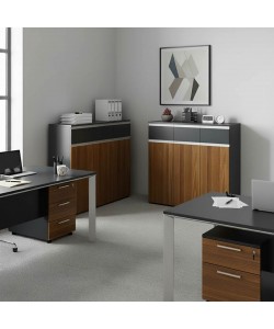 Ντουλάπια γραφείου επαγγελματικά Oscar pakoworld καρυδί-ανθρακί 240x40x120εκ