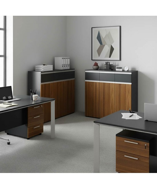 Ντουλάπια γραφείου επαγγελματικά Oscar pakoworld καρυδί-ανθρακί 240x40x120εκ
