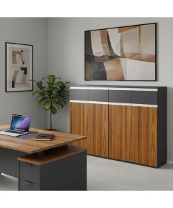 Ντουλάπια γραφείου επαγγελματικά Oscar pakoworld καρυδί-ανθρακί 160x40x120εκ