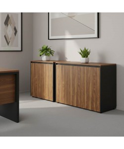 Ντουλάπια γραφείου χαμηλά επαγγελματικά Oscar pakoworld καρυδί-ανθρακί 200x40x80εκ