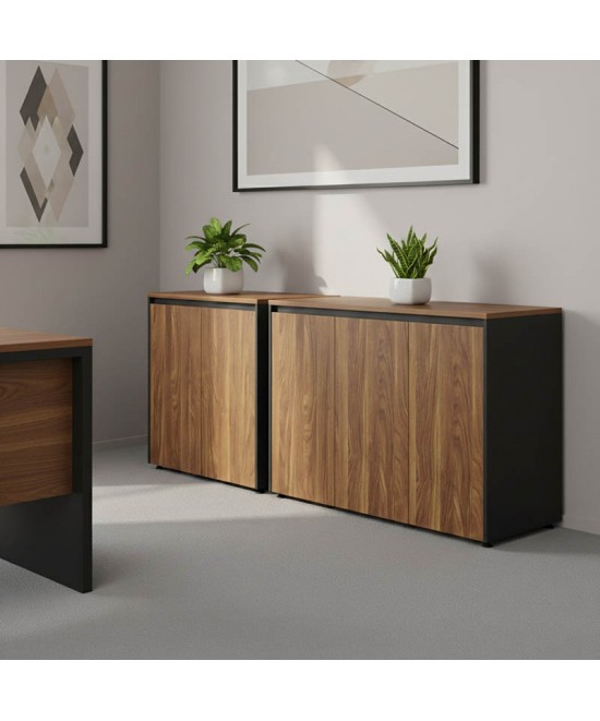 Ντουλάπια γραφείου χαμηλά επαγγελματικά Oscar pakoworld καρυδί-ανθρακί 200x40x80εκ