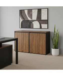 Ντουλάπια γραφείου χαμηλά επαγγελματικά Oscar pakoworld καρυδί-ανθρακί 160x40x80εκ