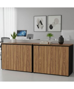 Ντουλάπια γραφείου χαμηλά επαγγελματικά Oscar pakoworld καρυδί-ανθρακί 240x40x80εκ