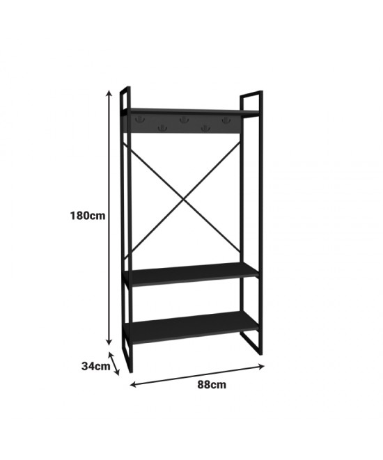 Έπιπλο εισόδου Levento pakoworld ανθρακί με μαύρο μεταλλικό σκελετό 88x34x180εκ