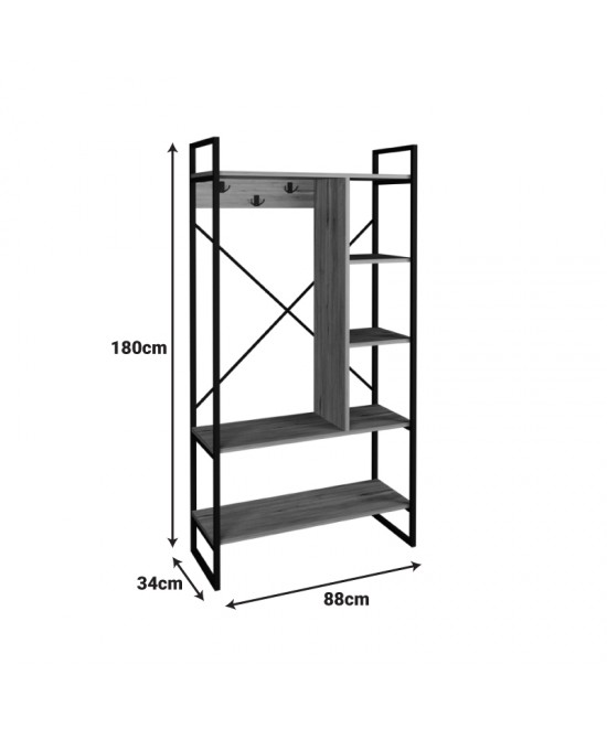 Έπιπλο εισόδου Feranda pakoworld με ράφια oak με μαύρο μεταλλικό σκελετό 88x34x180εκ