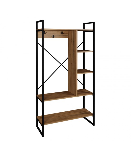 Έπιπλο εισόδου Feranda pakoworld με ράφια oak με μαύρο μεταλλικό σκελετό 88x34x180εκ