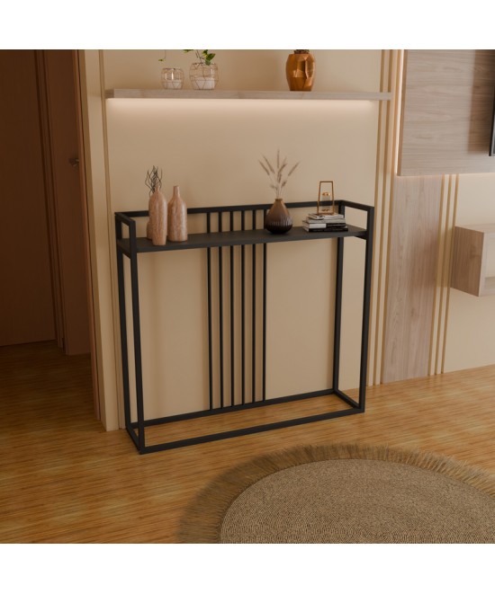 Κονσόλα Convida pakoworld ανθρακί με μαύρο μεταλλικό σκελετό 100x25x90εκ