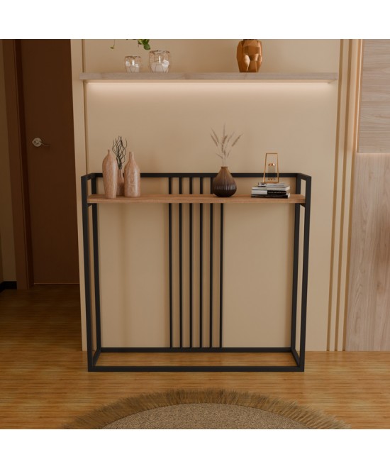 Κονσόλα Convida pakoworld oak με μαύρο μεταλλικό σκελετό 100x25x90εκ