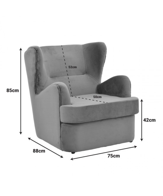 Πολυθρόνα Regalo pakoworld βελούδο σε ανθρακί απόχρωση 75x88x85εκ