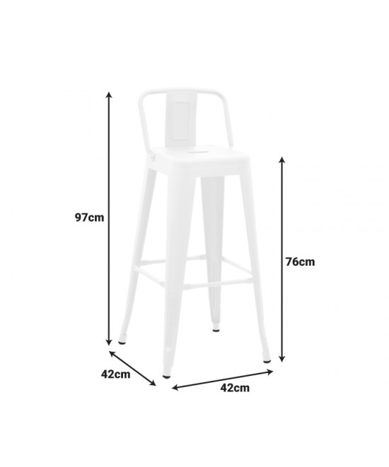 Σκαμπό μπαρ με πλάτη Utopia pakoworld μέταλλο σε λευκή ματ απόχρωση 42x42x97εκ