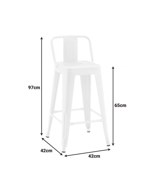 Σκαμπό μπαρ μεσαίου ύψους με πλάτη Utopia pakoworld μέταλλο σε λευκή ματ απόχρωση 42x42x86εκ