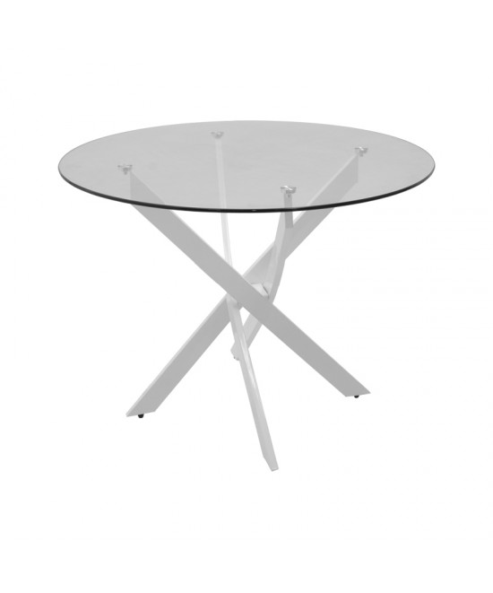 Τραπέζι Antoro pakoworld γυαλί και μεταλλικά πόδια σε λευκή απόχρωση Φ80x75εκ