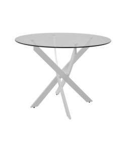 Τραπέζι Antoro pakoworld γυαλί και μεταλλικά πόδια σε λευκή απόχρωση Φ80x75εκ
