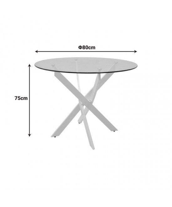 Τραπέζι Antoro pakoworld γυαλί και μεταλλικά πόδια σε λευκή απόχρωση Φ80x75εκ