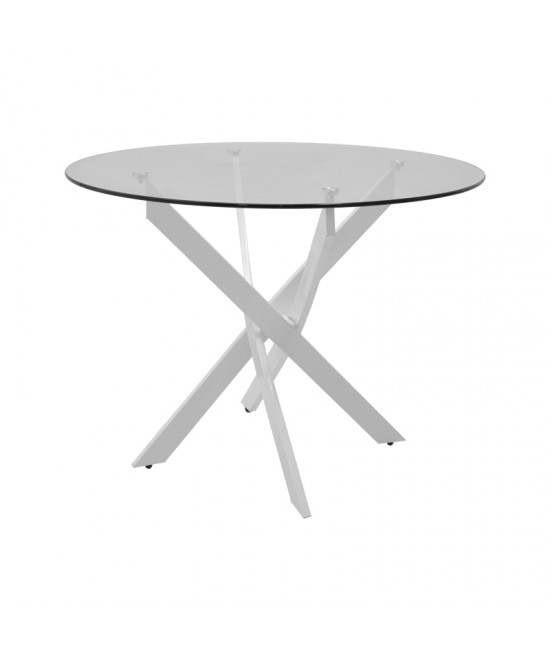 Τραπέζι Antoro pakoworld γυαλί και μεταλλικά πόδια σε λευκή απόχρωση Φ80x75εκ