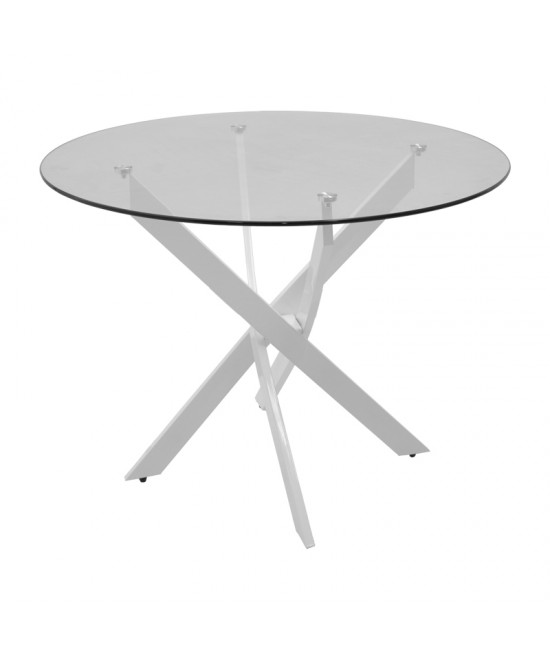 Τραπέζι Antoro pakoworld γυαλί και μεταλλικά πόδια σε λευκή απόχρωση Φ100x75εκ