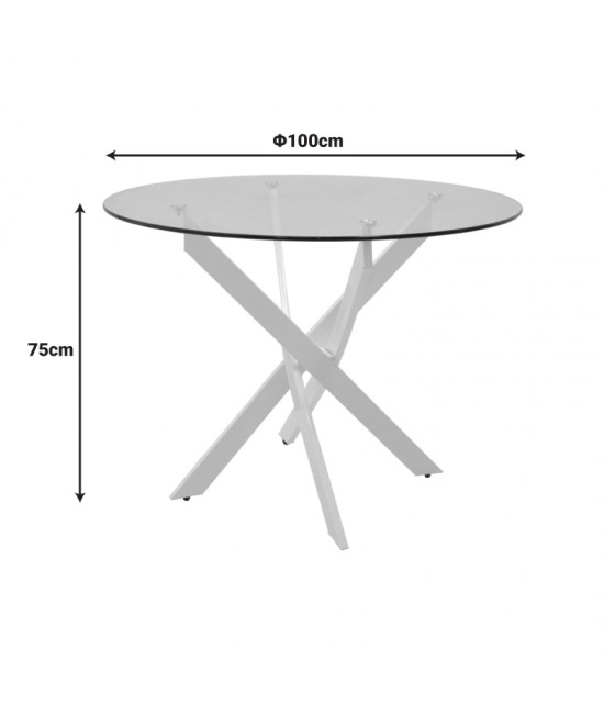 Τραπέζι Antoro pakoworld γυαλί και μεταλλικά πόδια σε λευκή απόχρωση Φ100x75εκ