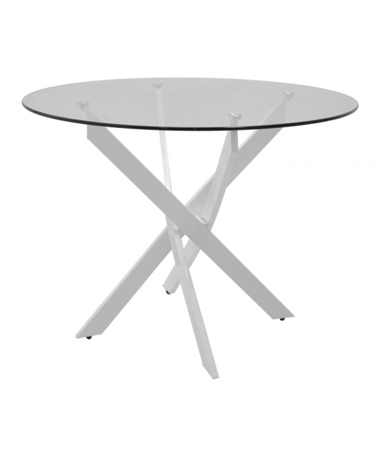 Τραπέζι Antoro pakoworld γυαλί και μεταλλικά πόδια σε λευκή απόχρωση Φ100x75εκ