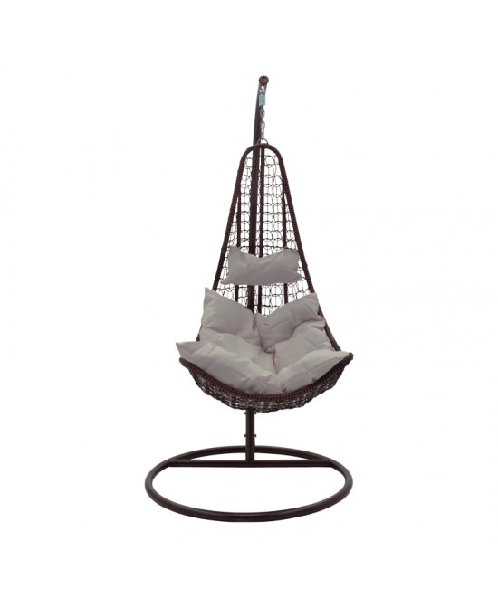 Κούνια Soleil pakoworld κρεμαστή μέταλλο καφέ-pp καφέ-μαξιλάρι μπεζ 103x83x200εκ