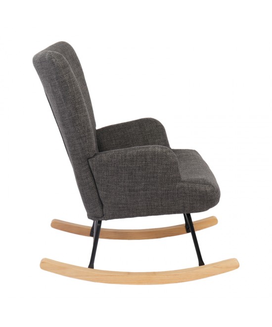 Κουνιστή πολυθρόνα Jianna pakoworld ανθρακί ύφασμα με πόδι σε φυσική απόχρωση 79x64x89εκ