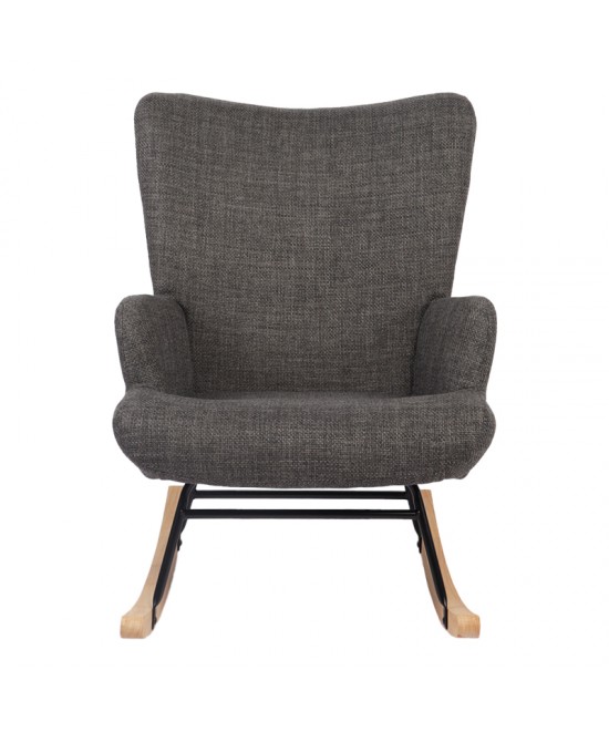 Κουνιστή πολυθρόνα Jianna pakoworld ανθρακί ύφασμα με πόδι σε φυσική απόχρωση 79x64x89εκ