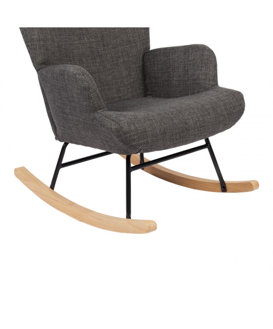 Κουνιστή πολυθρόνα Jianna pakoworld ανθρακί ύφασμα με πόδι σε φυσική απόχρωση 79x64x89εκ