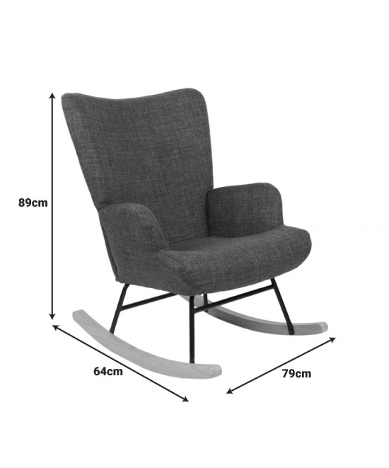 Κουνιστή πολυθρόνα Jianna pakoworld ανθρακί ύφασμα με πόδι σε φυσική απόχρωση 79x64x89εκ