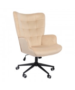 Πολυθρόνα-μπερζέρα Lobima pakoworld περιστρεφόμενη κρεμ βελούδο με βάση σε μαύρη απόχρωση 71x68x104εκ