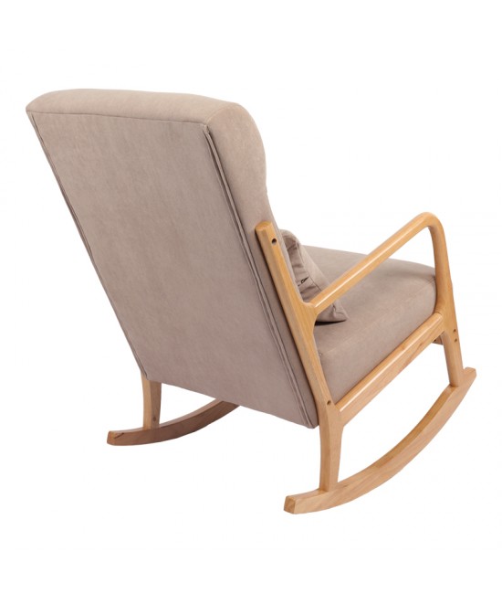 Κουνιστή πολυθρόνα Edeldy pakoworld γκρι-μπεζ ύφασμα με πόδι σε φυσική απόχρωση 102x66x99εκ