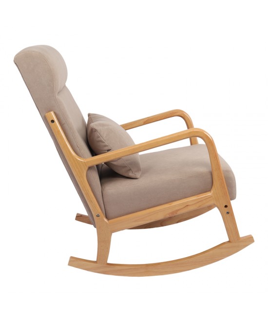 Κουνιστή πολυθρόνα Edeldy pakoworld γκρι-μπεζ ύφασμα με πόδι σε φυσική απόχρωση 102x66x99εκ