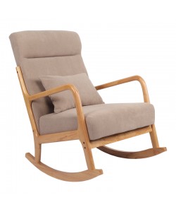 Κουνιστή πολυθρόνα Edeldy pakoworld γκρι-μπεζ ύφασμα με πόδι σε φυσική απόχρωση 102x66x99εκ