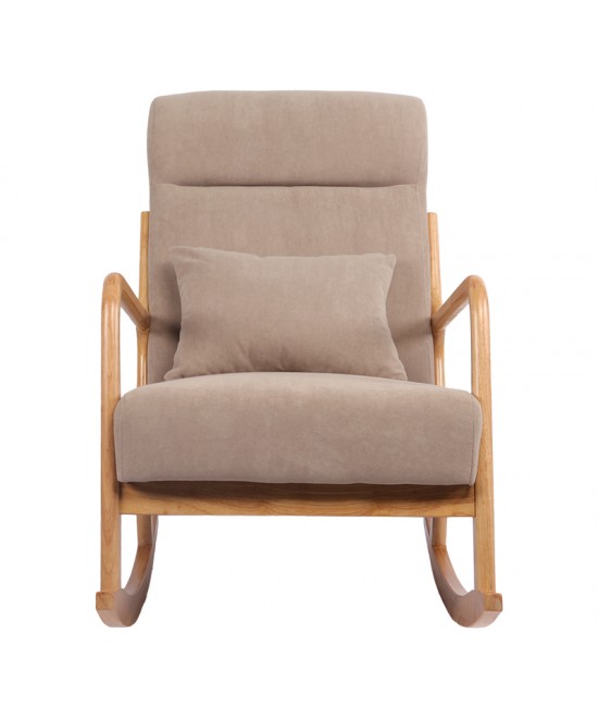 Κουνιστή πολυθρόνα Edeldy pakoworld γκρι-μπεζ ύφασμα με πόδι σε φυσική απόχρωση 102x66x99εκ