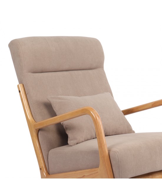 Κουνιστή πολυθρόνα Edeldy pakoworld γκρι-μπεζ ύφασμα με πόδι σε φυσική απόχρωση 102x66x99εκ