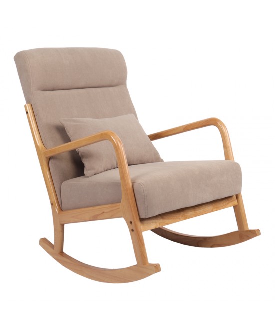 Κουνιστή πολυθρόνα Edeldy pakoworld γκρι-μπεζ ύφασμα με πόδι σε φυσική απόχρωση 102x66x99εκ