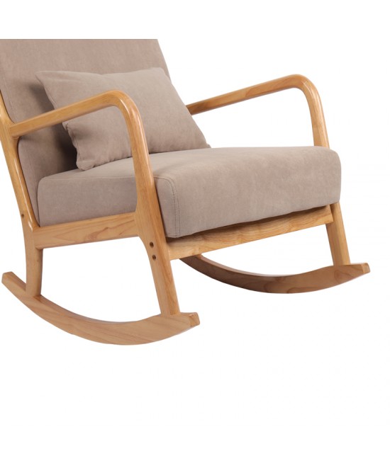 Κουνιστή πολυθρόνα Edeldy pakoworld γκρι-μπεζ ύφασμα με πόδι σε φυσική απόχρωση 102x66x99εκ