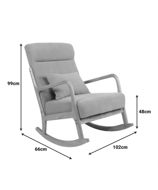 Κουνιστή πολυθρόνα Edeldy pakoworld γκρι-μπεζ ύφασμα με πόδι σε φυσική απόχρωση 102x66x99εκ